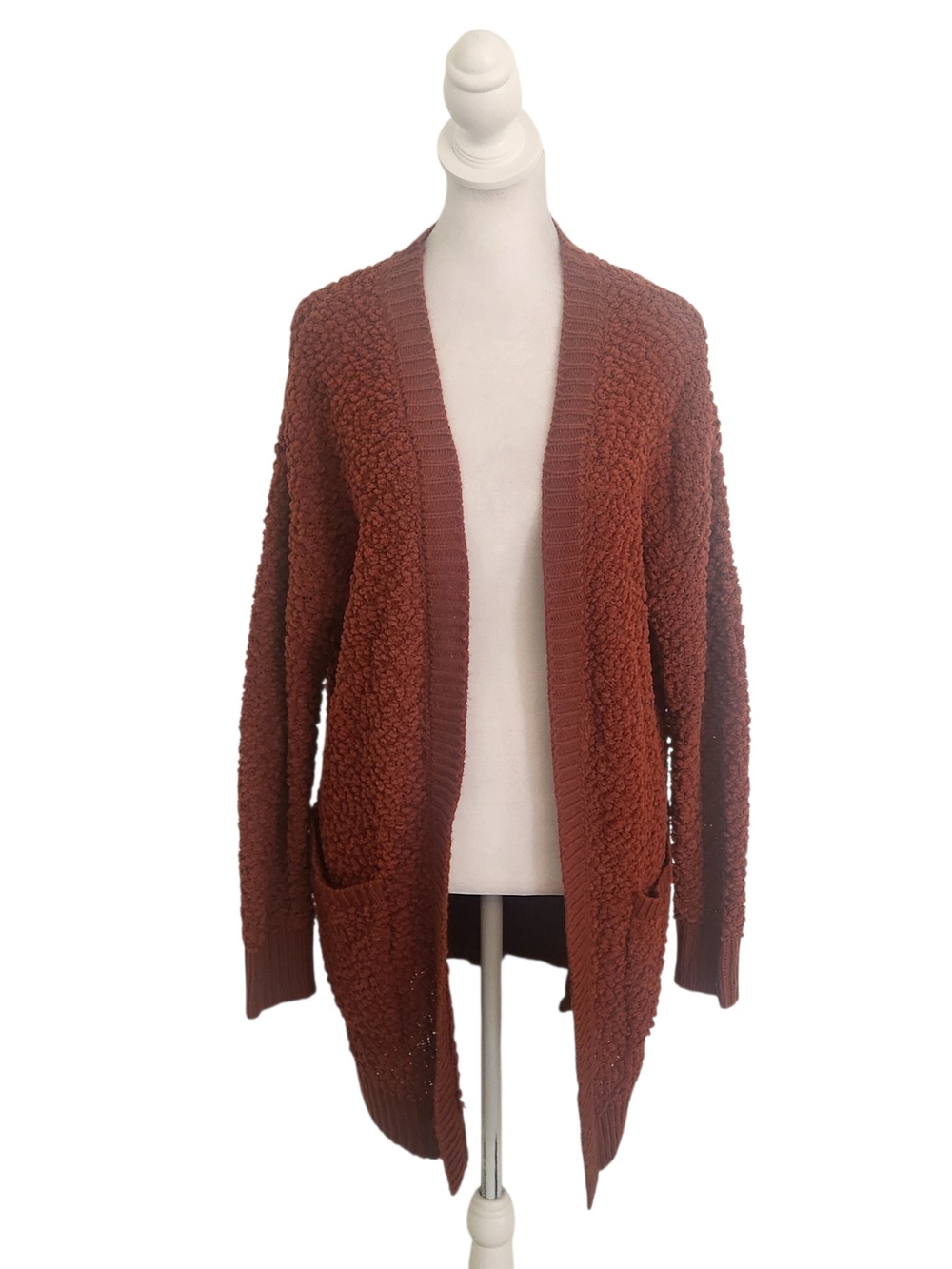 Zenana Premium Brown Popcorn Knit Open Front Cardigan Sweater Size Medium